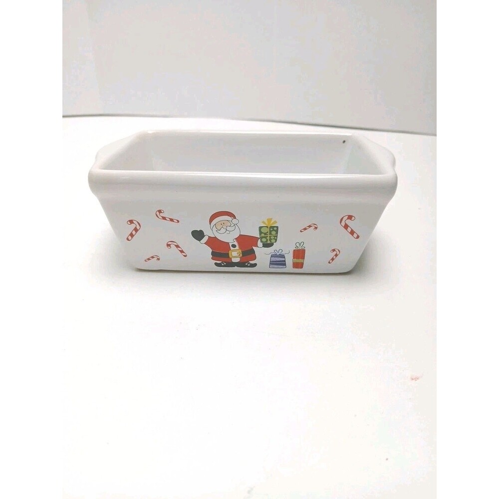 Michael’s Stoneware Christmas White Ceramic Happy Holidays Mini Loaf Pan Santa